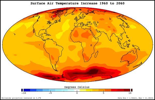 NASA Prediction of temperature increase 1960 to 2060
