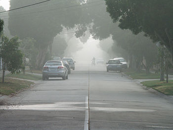 Fog or smog on residential street