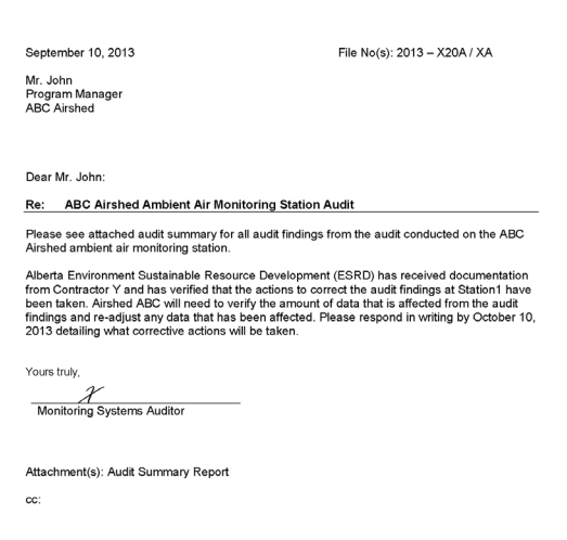 Environmental air monitoring station audit findings