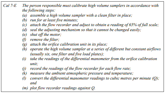 High volume sampler calibration