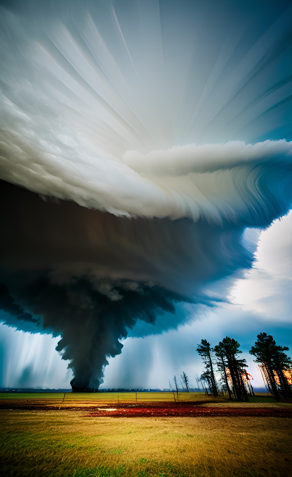 Prairie landscape with a crazy tornado