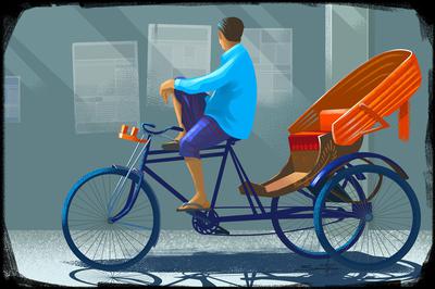 Three-wheeled vehicle used to carry passengers