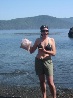 The author, in her typical outwear during her kayak excursion in North-western Canada.